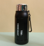 فلاسک استیل دوجداره مشکی HEY SIMPLE مدل 500ML با طراحی شیاردار