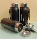 فلاسک دوجداره مشکی با درب آینهای و بند سیلیکونی