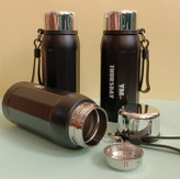 فلاسک استیل دوجداره مشکی HEY SIMPLE مدل 500ML با طراحی شیاردار