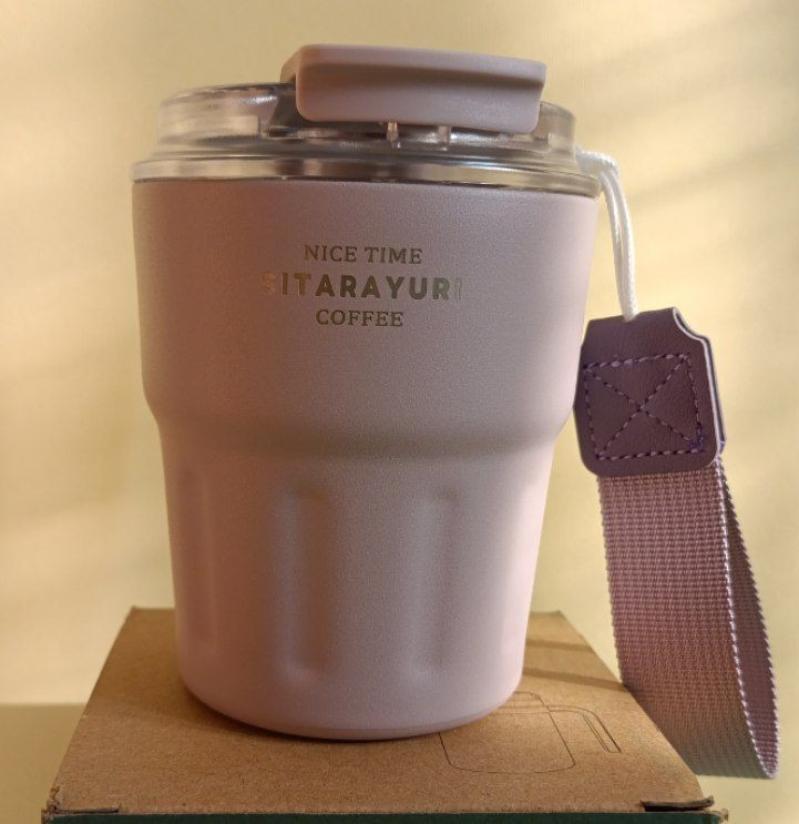 لیوان حرارتی سفری ضدنشت با بند پارچهای و بدنه استیل دوجداره