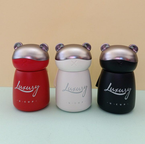 تراول ماگ خرسی نقلی 120 میل مدل U-CUP با بدنه استیل دوجداره و بند سیلیکونی همرنگ بدنه