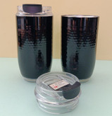 لیوان سفری استیل دوجداره طرح شطرنجی مشکی براق مناسب نوشیدنی گرم و سرد