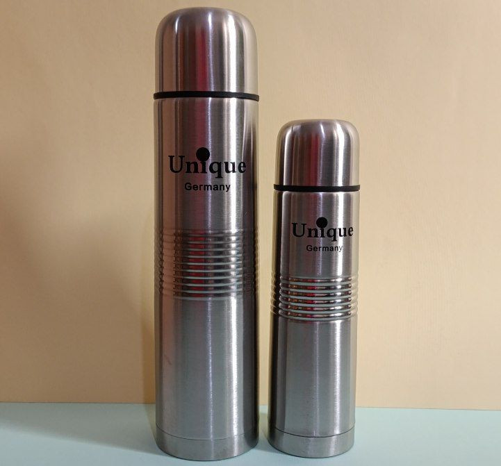 فلاسک استیل یونیک دوجداره با کیف چرمی زیپدار 500 و 1000 میل