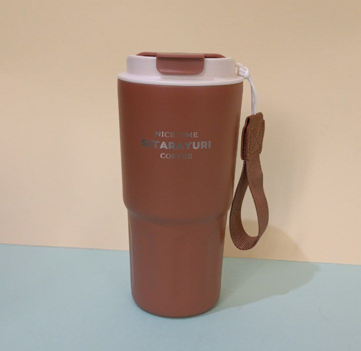 ماگ دوجداره استیل ۶۰۰ میل با در تک حالته مات و طراحی سبک