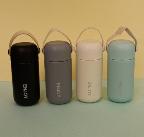 مینی تراول ماگ Enjoy استیل دوجداره 150 میل با بند چرمی و درب پیچی