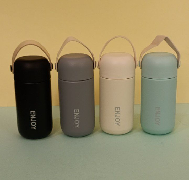 مینی تراول ماگ Enjoy استیل دوجداره 150 میل با بند چرمی و درب پیچی