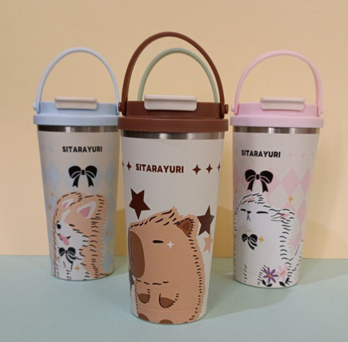 تراول ماگ 560 میل سیتارایوری طرح حیوانات با دسته سیلیکونی و صافی داخلی