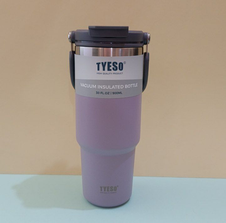 TYESO Travel Mug 900ml استیل دوجداره با درب پیچی ضدنشت و نی دار