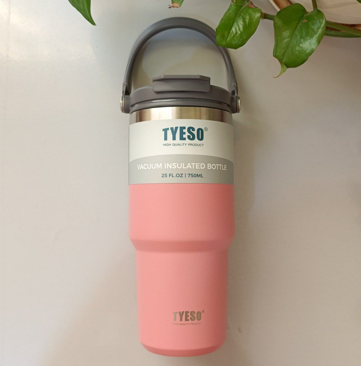 TYESO 750ml Tumbler با بدنه استیل دوجداره و دسته فلزی