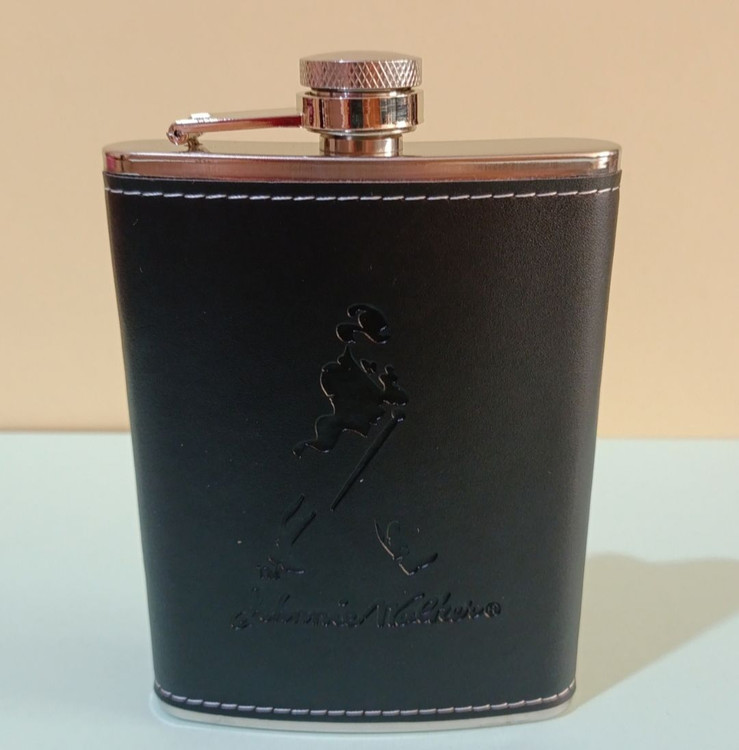 قمقمه کتابی جیبی استیل ۸ شات با روکش چرمی