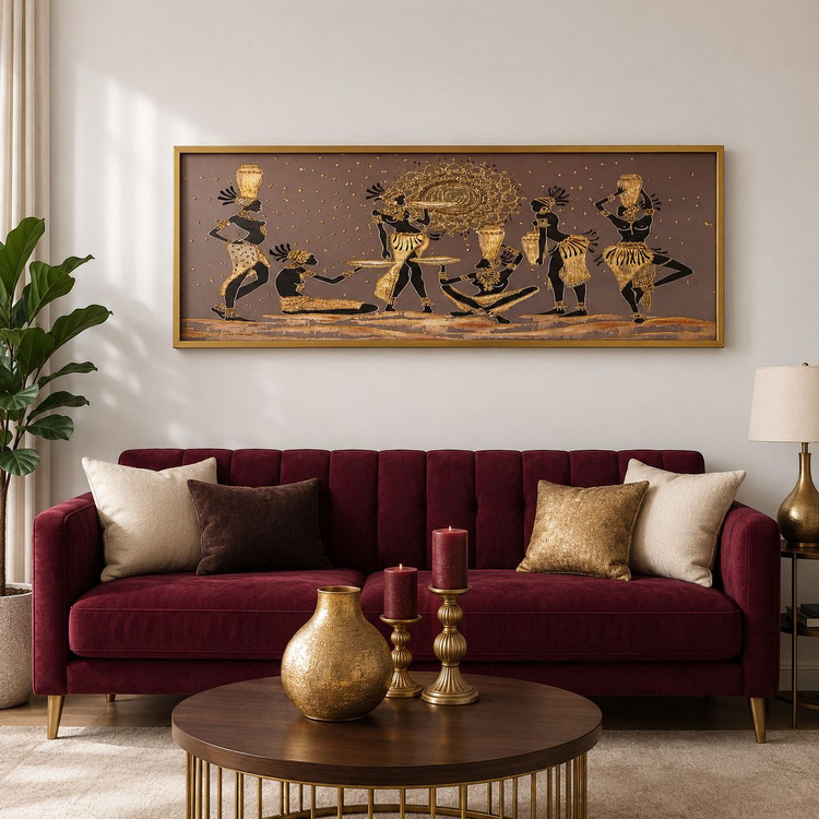 تابلو دکوراتیو برجسته طرح آفریقایی قاب طلایی 120×45 سانتیمتر - تابلو ویگن - دکوراسیون و اکسسوری